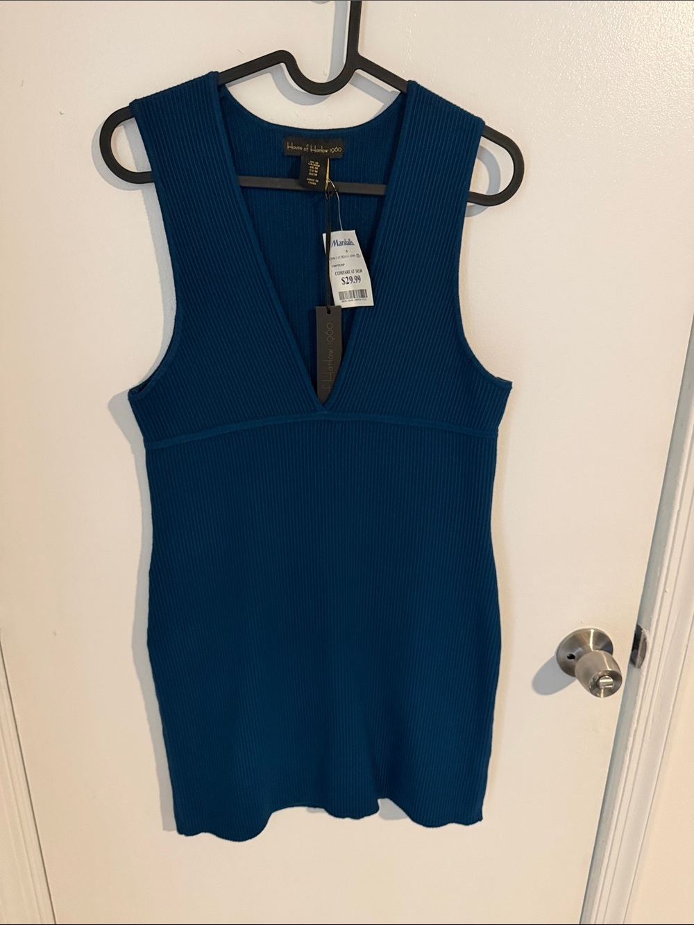 House of Harlow 1960 Deep Teal Ribbed V-Neck Tank